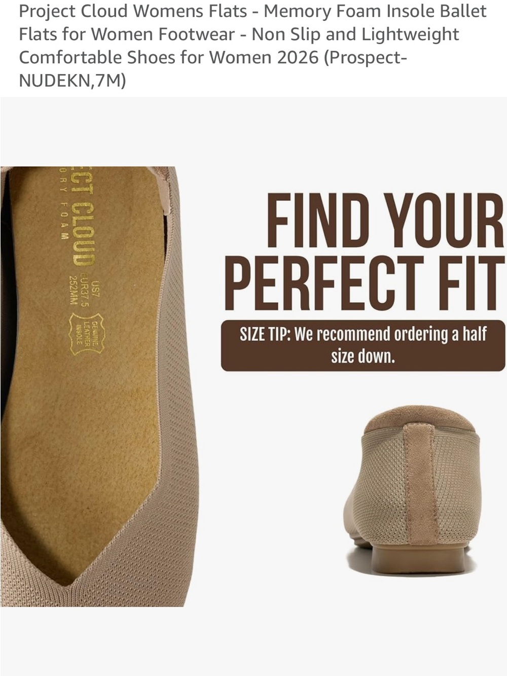 Project Cloud Women's Nude Ballet Flats with Memory Foam Comfort - Picture 5 of 7